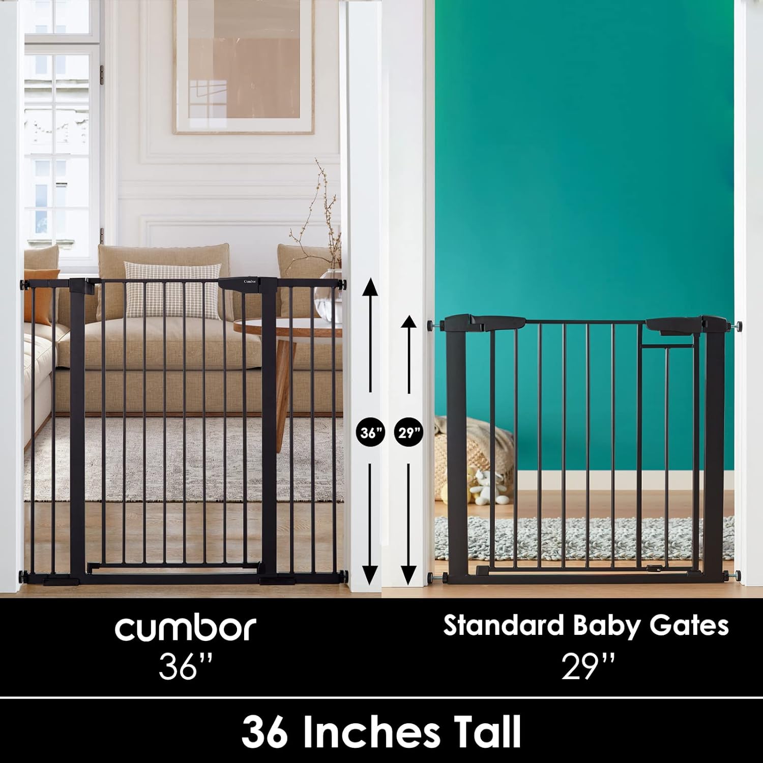 Mom's Choice Awards Winner-Cumbor 29.5-46" Auto Close Baby Gate for Stairs, Easy Install Pressure/Hardware Mounted Dog Gates for The House Indoor, Easy Walk Thru Wide Safety Pet Gates for Dogs, White - Image 6